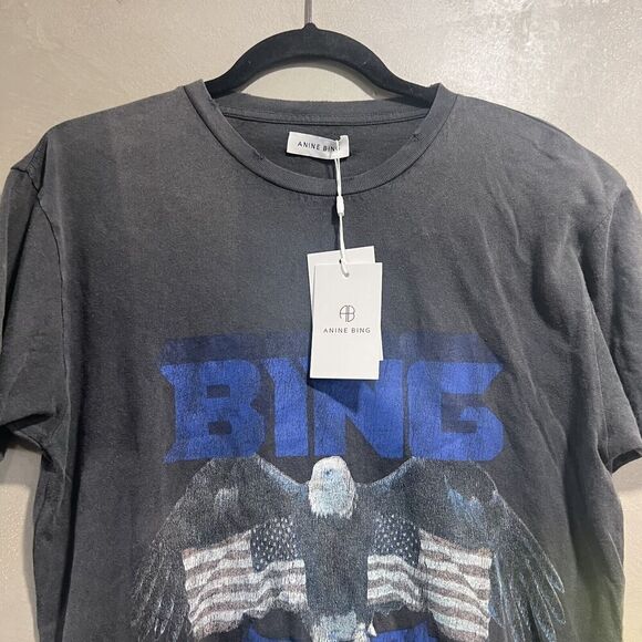 Anine Bing Eagle Vintage Bing Tee Washed Black Blue XS NEW - Picture 5 of 10